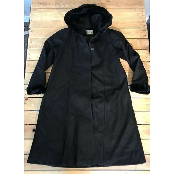 VTG Trilogi Collection Wool Over Coat Fur hood - Picture 1 of 7